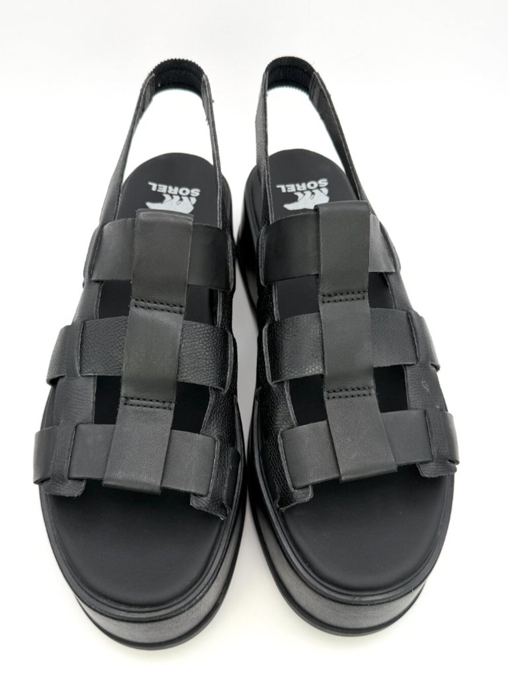 SOREL Dayspring Black Leather Platform Wedge Slingback Sandals Women’s 9.5 NIB - Picture 5 of 13